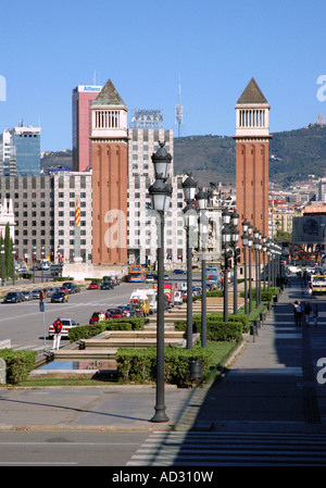 Vista panoramica di Plaça de Espanya Barcellona Barça Catalogna Catalogna Costa Brava España Spagna Europa Foto Stock