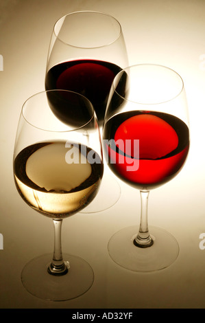 Bicchieri con diversi tipi di vino Foto Stock