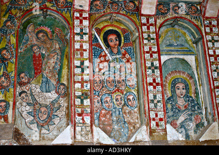 Murale, Monastero di Narga Selassie, Dek Island, il Lago Tana, Etiopia, Africa Foto Stock