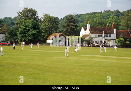 TILFORD Surrey in Inghilterra UK potrebbe tradizionale gioco del cricket sul villaggio verde Foto Stock