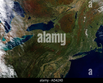 Nordest degli Stati Uniti, immagine satellitare (prima dell'Autunno colori). Foto Stock