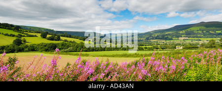 La valle di Usk vicino a Crickhowell nel parco nazionale Bannau Brycheiniog (Brecon Beacons), Powys, Galles. Foto Stock