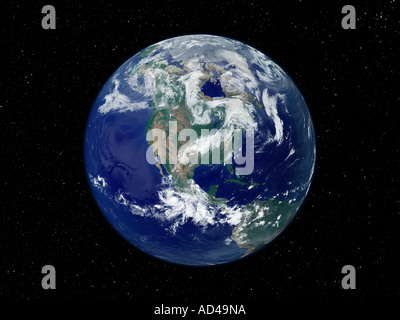 Completamente illuminata immagine della terra centrata sul Nord America Foto Stock