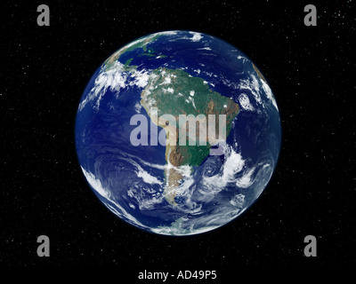 Completamente illuminata immagine della terra centrata sul Sud America Foto Stock