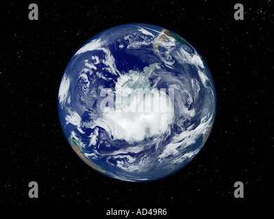 Completamente illuminata immagine della terra centrata sul polo sud Foto Stock