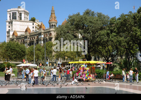 Vista animata Plaça de Catalunya Barcellona Barça Catalogna Catalogna Costa Brava España Spagna Europa Foto Stock