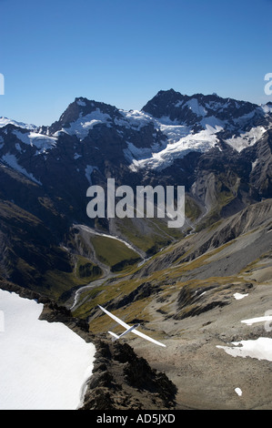 Aliante sopra il fiume Hopkins Isola del Sud della Nuova Zelanda Foto Stock