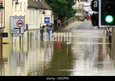 Inondati Evesham centro città. Worcestershire, Inghilterra Foto Stock