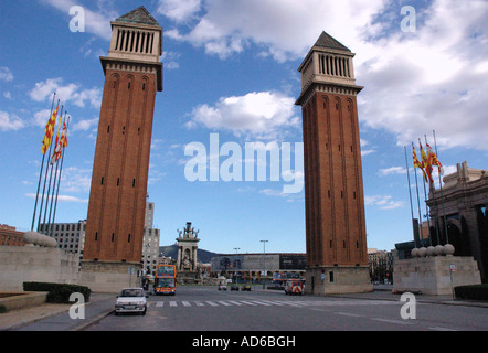 Vista panoramica di Plaça de Espanya Barcellona Barça Catalogna Catalogna Costa Brava España Spagna Europa Foto Stock