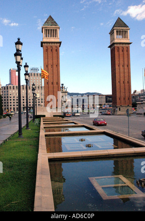 Vista panoramica di Plaça de Espanya Barcellona Barça Catalogna Catalogna Costa Brava España Spagna Europa Foto Stock