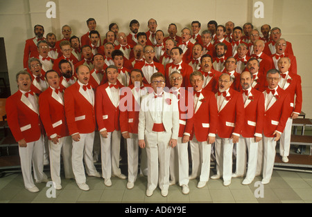 Barbershop Coro tutti gli uomini voce maschile cori Southern Union Barber Shop coro amatoriale. Bournmouth Dorset 1990 Regno Unito HOMER SYKES Foto Stock