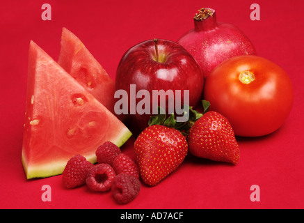 Rosso di frutta e verdura Foto Stock