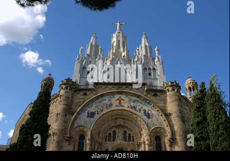 Visualizza Sagrado Corazón de Jesús chiesa sulla cima monte Tibidabo di Barcellona il Barça Catalogna Catalogna Catalogna Costa Brava España Spagna Europa Foto Stock