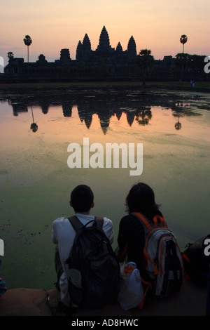 Sunrise oltre Angkor Wat, Cambogia Foto Stock