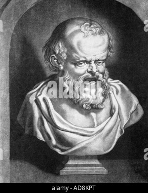 Democritus di Abdera, circa 465 - circa 365 a.C., filosofo greco, ritratto, disegno dopo busto, circa 19th secolo, Foto Stock