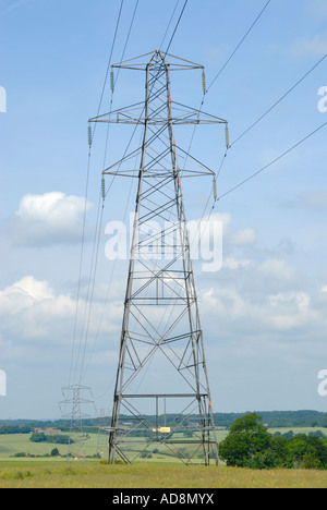 Cavo di alimentazione pilone portante nella campagna inglese Foto Stock