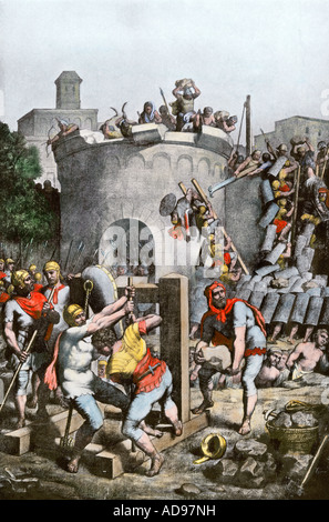 Cartagine distrutta dall'esercito romano terza guerra punica 146 BC. Colorate a mano di mezzitoni una illustrazione Foto Stock