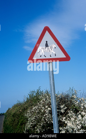 Horse rider cartello stradale con strisce di zebra Foto Stock