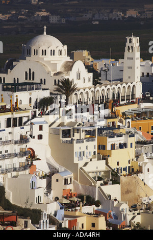 Vista su Thira, Mitropolis Ypapanti cattedrale, Grecia, Santorin, Thira Foto Stock