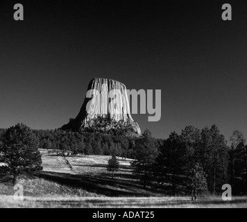 Devils Tower una colonna di roccia di origine vulcanica nei pressi di Sundance nel Wyoming USA Foto Stock