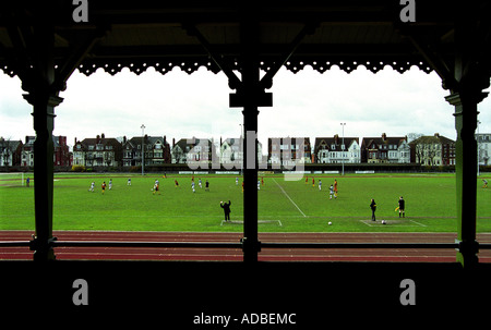 Wellesley Road massa di ricreazione, casa di Great Yarmouth Town Football Club e la tribuna più antica al mondo. Foto Stock