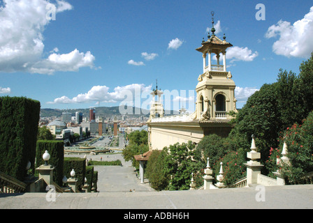 Vista panoramica di Plaça de Espanya Barcellona Barça Catalogna Catalogna Costa Brava España Spagna Europa Foto Stock