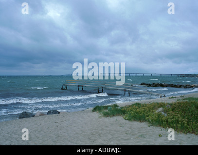 Ponte Est tra le isole di Sjælland (Zelanda) e Fyn (Funen), Danimarca. Storebælt Foto Stock