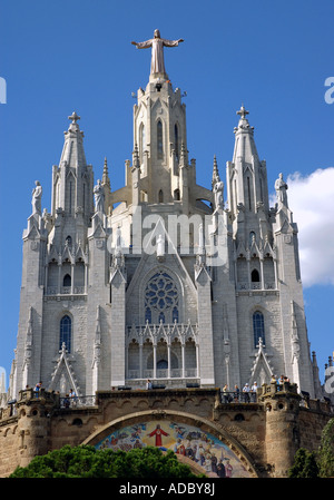 Visualizza Sagrado Corazón de Jesús chiesa sulla cima monte Tibidabo di Barcellona il Barça Catalogna Catalogna Catalogna Costa Brava España Spagna Europa Foto Stock