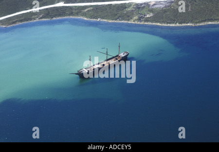 Falkland vista aerea della Signora Elisabetta Whalebone Cove ad est di Port Stanley Foto Stock