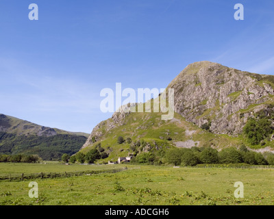 "Bird Rock' o Craig-yr-Adern nella quiete rurale valle Dysynni nel sud Snowdonia National ^Parco in estate il Galles Centrale Foto Stock