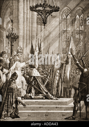 Giovanna d'arco, 1412 -1431 all'incoronazione di Carlo VII. Dalla pittura murale da J E Lenefyeu Foto Stock