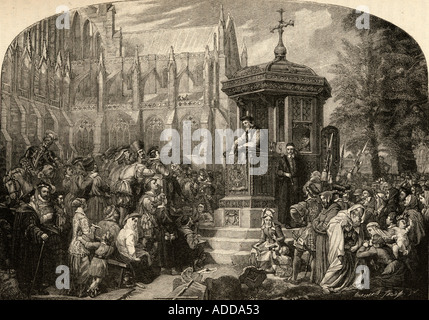 Latimer predicazione alle autorità civili a St Pauls Cross a Londra, Inghilterra in 1548. Foto Stock