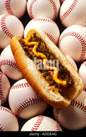 Hot Dog sul nuovo baseballs Foto Stock