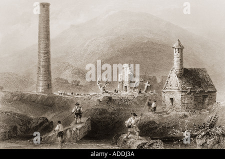 Round Tower Glendalough County Wicklow Irlanda Foto Stock