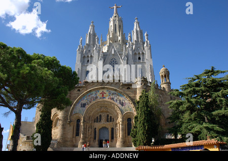 Visualizza Sagrado Corazón de Jesús chiesa sulla cima monte Tibidabo di Barcellona il Barça Catalogna Catalogna Catalogna Costa Brava España Spagna Europa Foto Stock