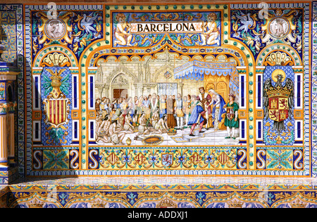 Vista di Plaza de España Parque de María Luisa Maria Luisa Park Sevilla Siviglia Andalusia Andalucía España Spagna Europa Foto Stock