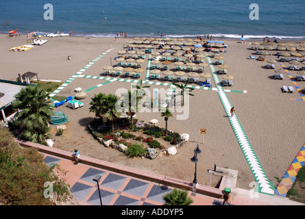 Vista panoramica mare e spiaggia di Torremolinos Costa del Sol Costa del Sole Andalusia Andalucía España Spagna Iberia Europa Foto Stock