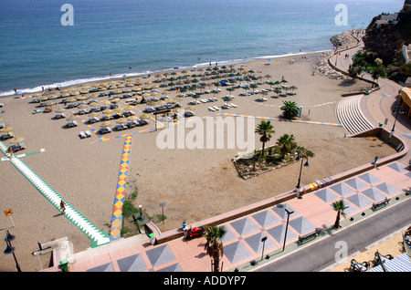 Vista panoramica mare e spiaggia di Torremolinos Costa del Sol Costa del Sole Andalusia Andalucía España Spagna Iberia Europa Foto Stock