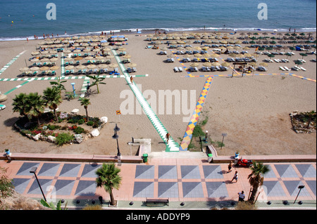 Vista panoramica mare e spiaggia di Torremolinos Costa del Sol Costa del Sole Andalusia Andalucía España Spagna Iberia Europa Foto Stock