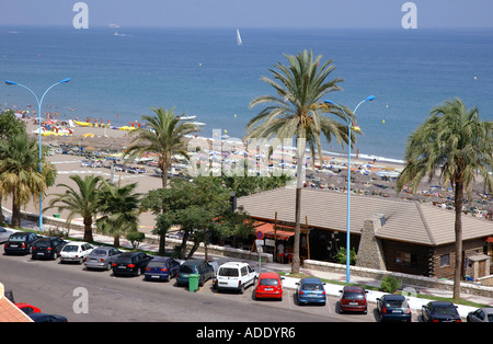 Vista panoramica mare e spiaggia di Torremolinos Costa del Sol Costa del Sole Andalusia Andalucía España Spagna Iberia Europa Foto Stock