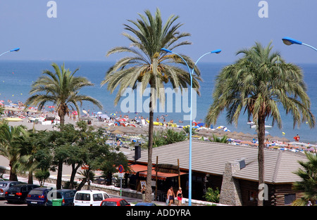 Vista panoramica mare e spiaggia di Torremolinos Costa del Sol Costa del Sole Andalusia Andalucía España Spagna Iberia Europa Foto Stock