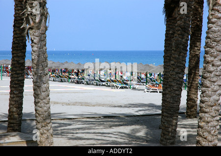 Vista panoramica mare e spiaggia di Torremolinos Costa del Sol Costa del Sole Andalusia Andalucía España Spagna Iberia Europa Foto Stock