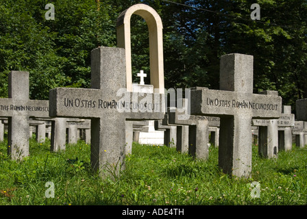 Sinaia, Transilvania, Romania. Tombe di soldati ignoti nel cimitero militare Foto Stock