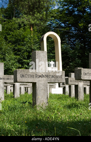 Sinaia, Transilvania, Romania. Tombe di Solidiers sconosciuto nel cimitero militare Foto Stock