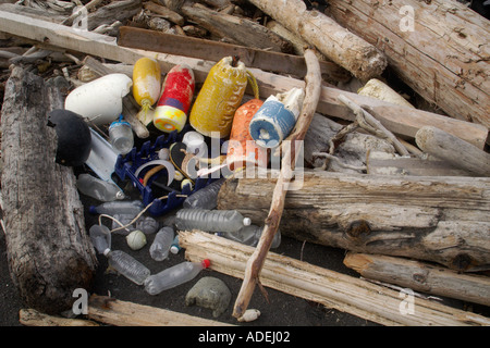 Immondizia di plastica tutti raccolti nelle vicinanze su un telecomando northern california beach Foto Stock