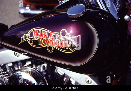 Close up personalizzato serbatoio gas sulla Harley Davidson Moto Foto Stock