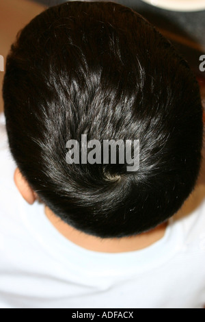 Parte superiore della testa di bambini capelli scuri Foto Stock