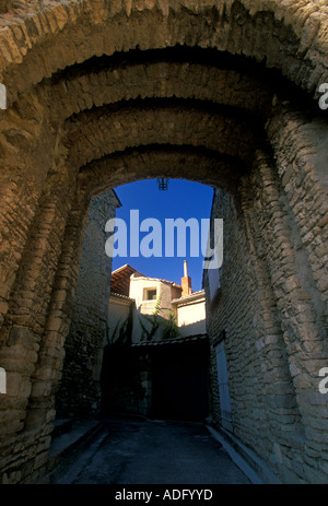 Strada stretta, passaggio, vicolo, vicolo, Rue de l' Hopital, città di Venasque, Venasque, Vaucluse Provence, Francia Foto Stock