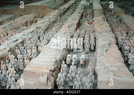 Le righe dei guerrieri di terracotta in buca numero uno al museo di Xian Foto Stock