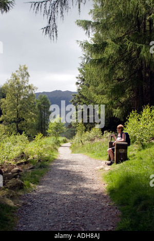 Walker Rambler banco di appoggio Blea Tarn poco Langdale Lake District Cumbria Foto Stock